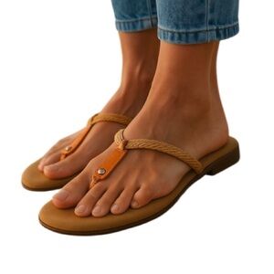 ITALIAN SHOEMAKERS Cascade Flat Sandals Orange Tan Woven Thong Open Summer 8